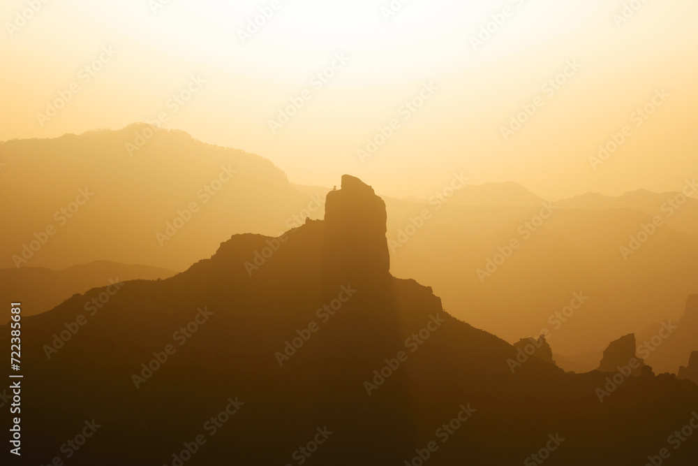 Silhouette of the Roque Nublo mountain at sunset, Gran Canary, Spain