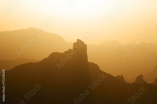 Silhouette of the Roque Nublo mountain at sunset  Gran Canary  Spain