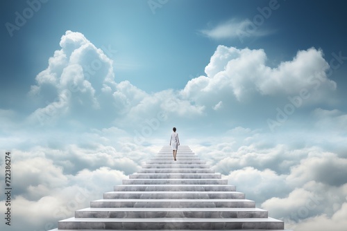 Path to success  ascending staircase reaching for the limitless expanse of the blue sky and beyond © Ilja