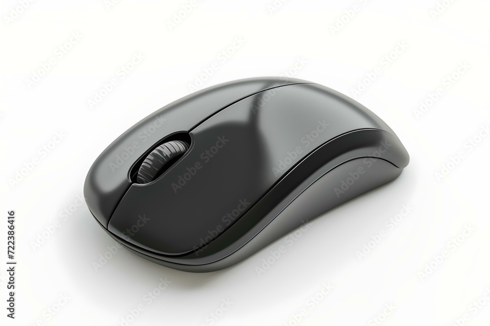 Sleek black computer mouse isolated on white background. modern office essential. ergonomic design for comfortable use. AI Sleek black computer mouse isolated on white background. modern office essential. ergonomic design for comfortable use. AI
