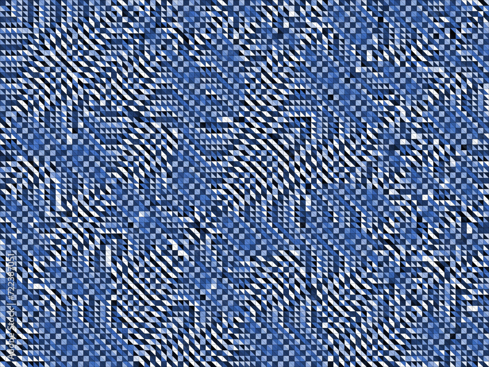 Geometryczna mozaika drobnych trójkątów w niebieskiej kolorystyce. Wzór przypominjący skórę węża. Abstrakcyjne tło, tekstura - obrazy, fototapety, plakaty 