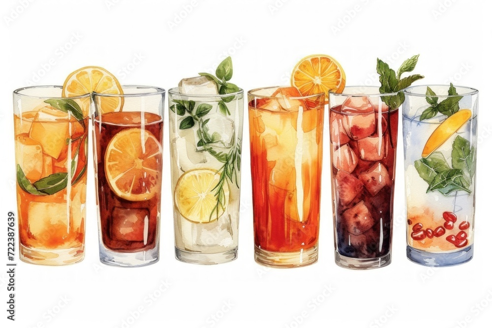 Watercolor cocktails with fruits and berries Watercolor cocktails with fruits and berries