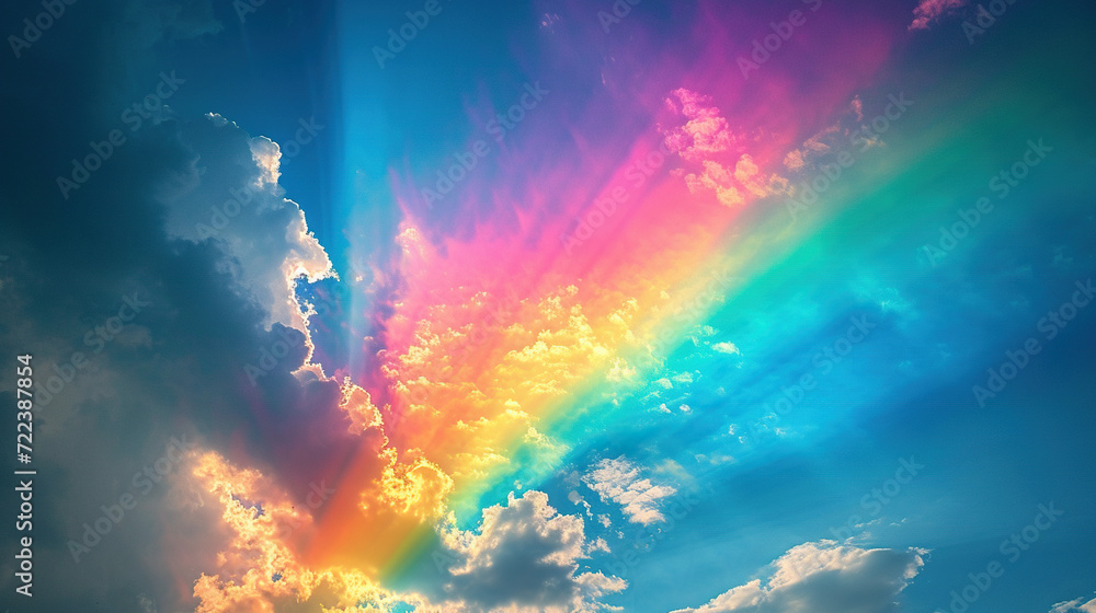Beautiful sky with beautiful sky and clouds with colorful rainbow and sunshine Beautiful sky with beautiful sky and clouds with colorful rainbow and sunshine