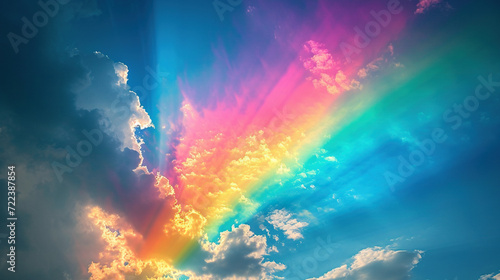 Beautiful sky with beautiful sky and clouds with colorful rainbow and sunshine