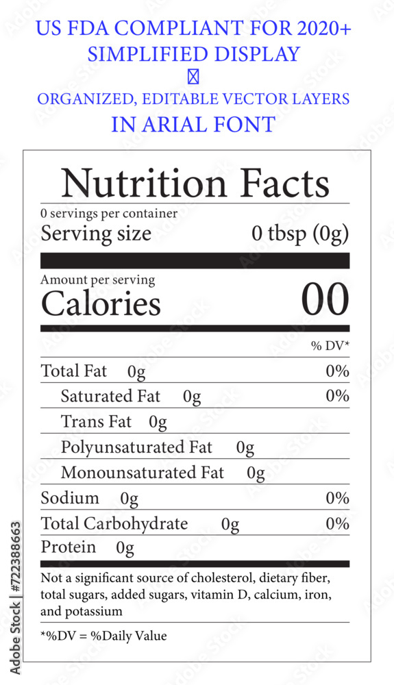 Text Editable and Scalable Simplified Display Nutrition Facts Label
