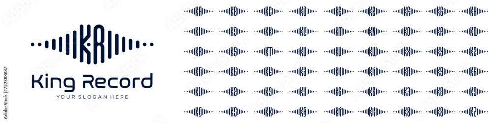logos music combined letter K with letters from A to Z and numbers from 1 to 9. vector illustration logos music combined letter K with letters from A to Z and numbers from 1 to 9. vector illustration