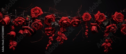 Red flowers dried, black background, red roses, indicating valentine's day love