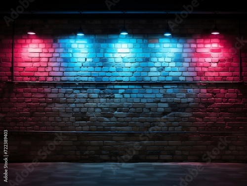 Brick wall background with neon lights