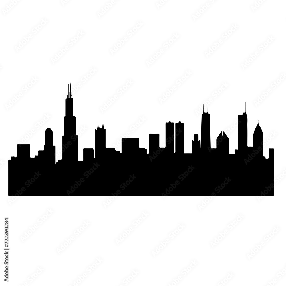Black and white silhouette of Chicago city, 
