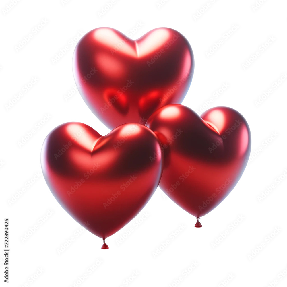 heart shaped balloons, on a transparent background, generative ai