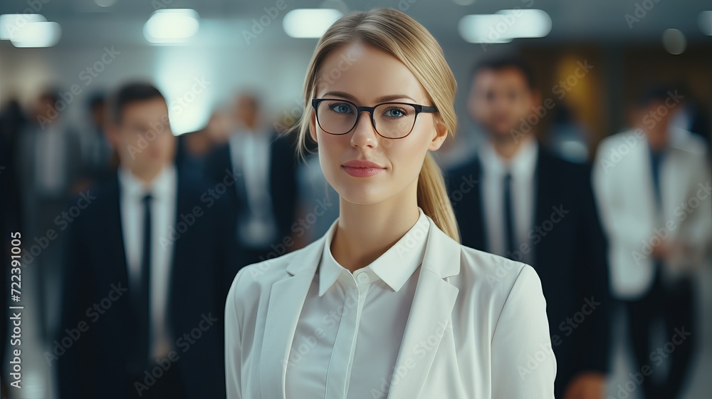 Beautiful young woman scientist in modern medical science laboratory with team of specialists Beautiful young woman scientist in modern medical science laboratory with team of specialists