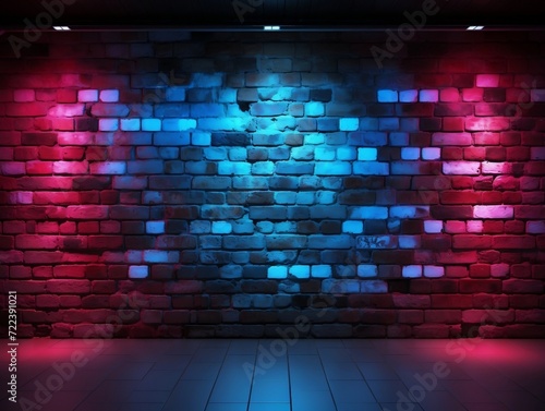 Brick wall background with neon lights