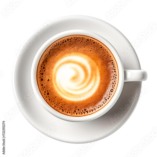 cup of coffee, top view, isolated on a transparent background