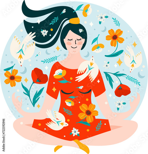 Woman meditating. Illustration