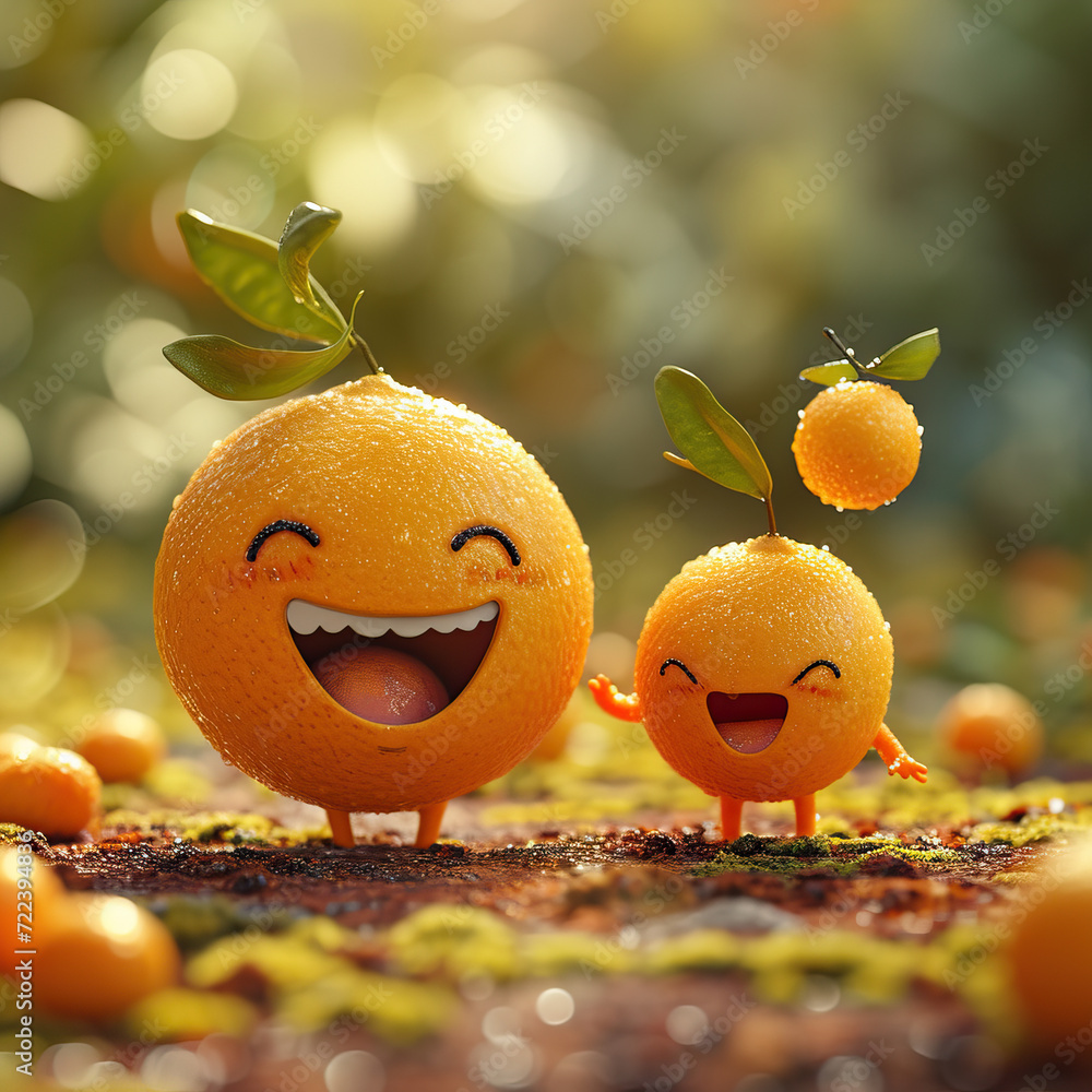 Image of two cute happy couple clementines, used for fruit or juice shops Image of two cute happy couple clementines, used for fruit or juice shops