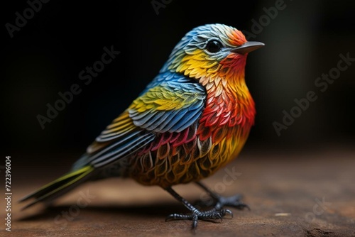 A vibrant tiny bird with various hues and unique patterns on its feathers. Generative AI