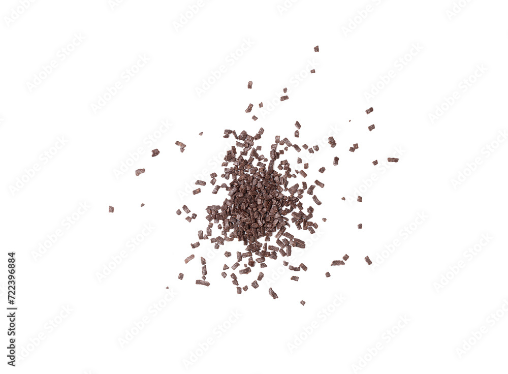 Chocolate Sprinkle Pile Isolated, Candy Sprinkles Flakes, Sweet Brown Flakes Glaze Decoration