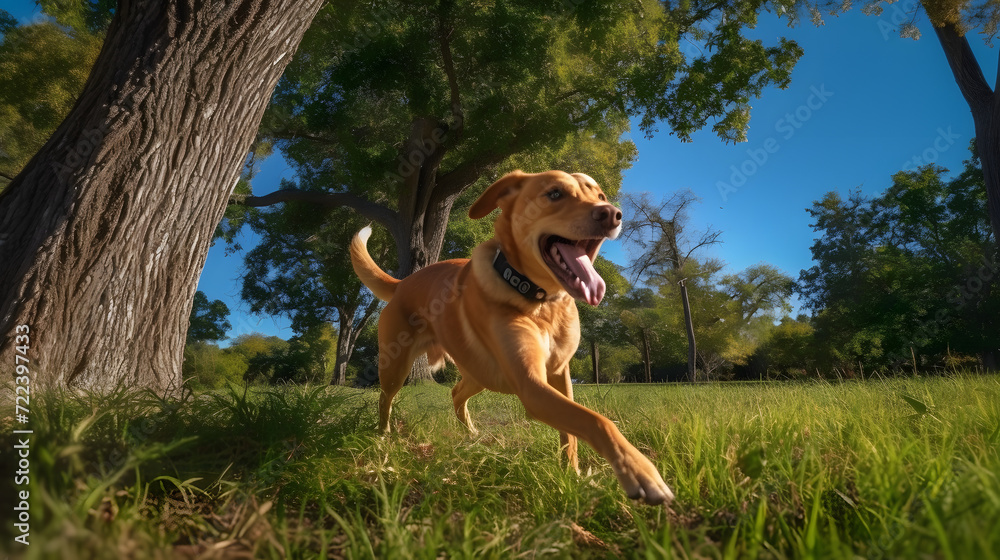 Joyful Sprint: Exuberant Dog Enjoying a Sunny Day Outdoors AI-Generative Joyful Sprint: Exuberant Dog Enjoying a Sunny Day Outdoors AI-Generative