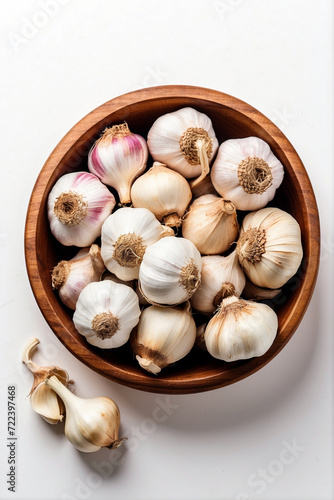 garlic in a bowl isolated