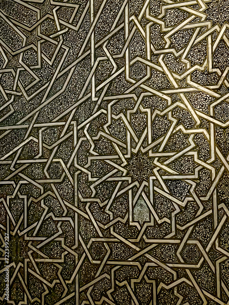 Casablanca, Morocco - December 28, 2023: Architectural details and mosaics on the exterior of the Hasaan II Mosque in Casablanca, Morocco Casablanca, Morocco - December 28, 2023: Architectural details and mosaics on the exterior of the Hasaan II Mosque in Casablanca, Morocco
