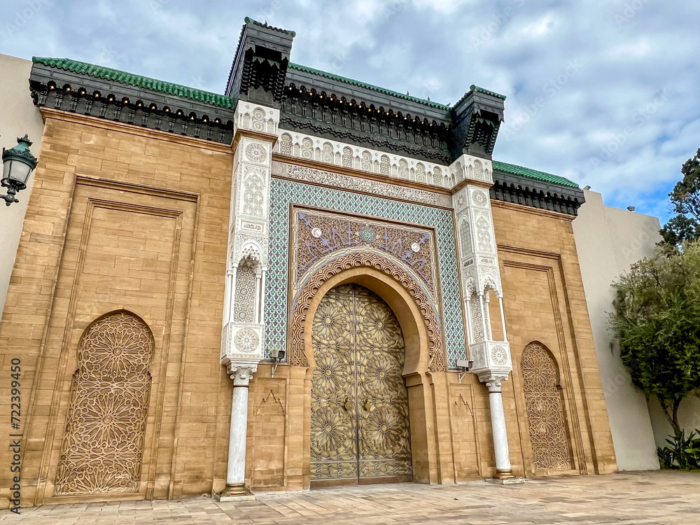 Casablanca, Morocco - December 28, 2023: Wooden doors and building entrances in the souks of Casablanca, Morocco