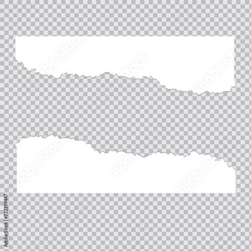 Torn paper rip pieces of sheet edge, note scrap or notebook pages, vector backgrounds. Notepad torn paper for message note, page or banner and cardboard blank ripped piece strips in eps 10.