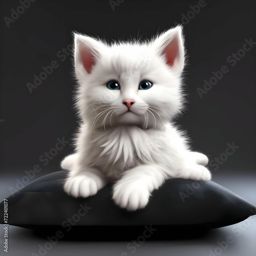 A cute kitten is sitting on a pillow. Generative AI