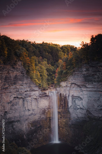 Sunset over Taughannock falls during fall
