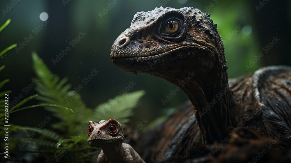Obraz premium a parasaurolofus with baby