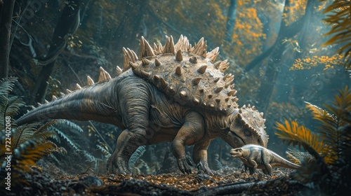 a stegosaurus with baby