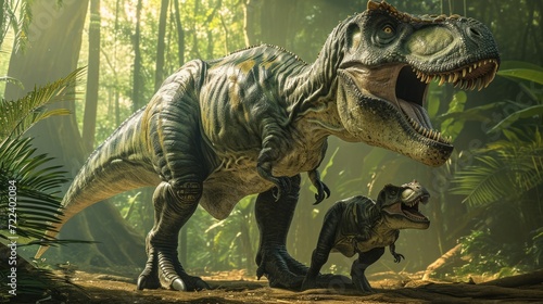 a tyrannosaurus rex with baby