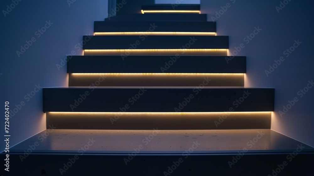 Floating steps with LED strip lights underneath each stair Floating steps with LED strip lights underneath each stair