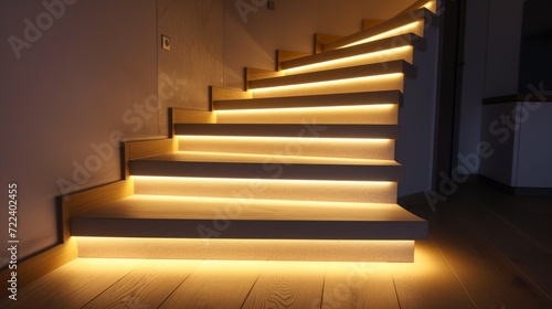 Floating steps with LED strip lights underneath each stair