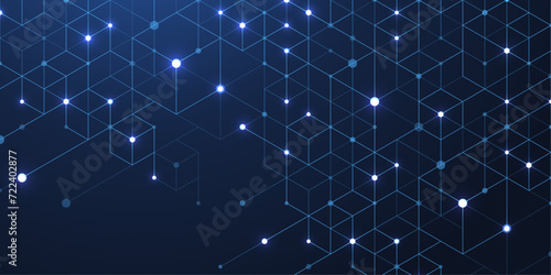 Technology abstract lines and dots connect background with hexagons. Hexagons connection digital data and big data concept. Hex digital data visualization. Vector illustration