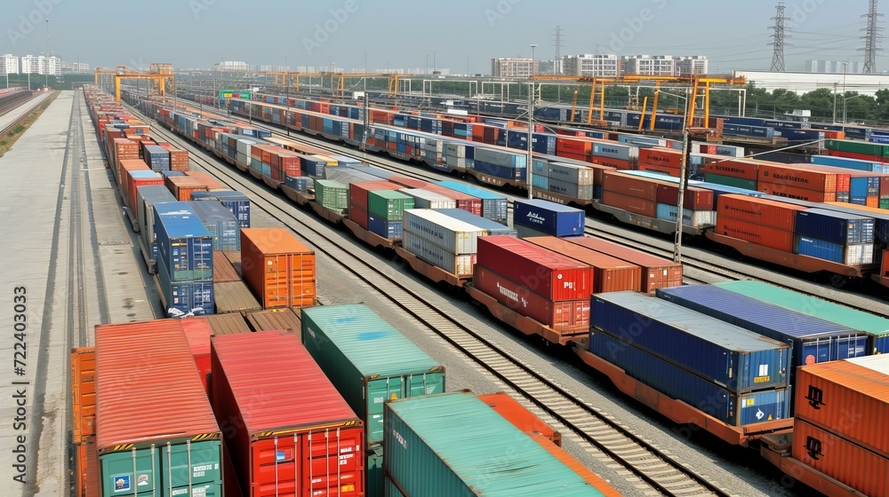 Shipping containers arriving at rail yard for efficient logistics ...