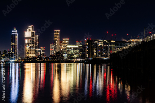Vibrant Vauxhall Lights  Capturing One Nine Elms and St George Wharf Tower in Stunning Nighttime Long Exposure