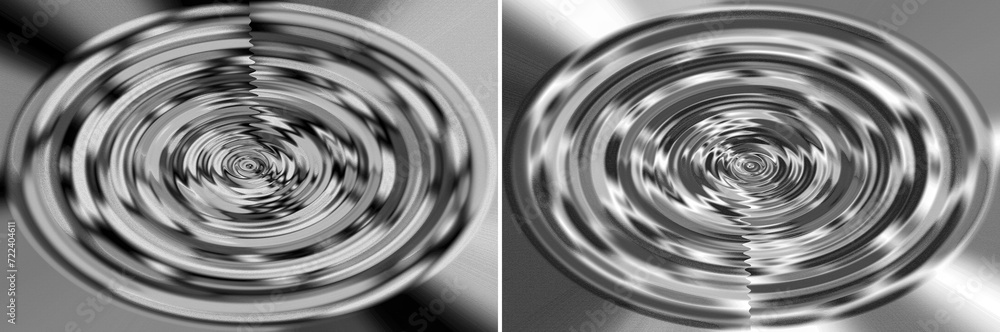 A set of monochrome metallic textures with radiating circles and ripples on the surface. Illustration. A set of monochrome metallic textures with radiating circles and ripples on the surface. Illustration.