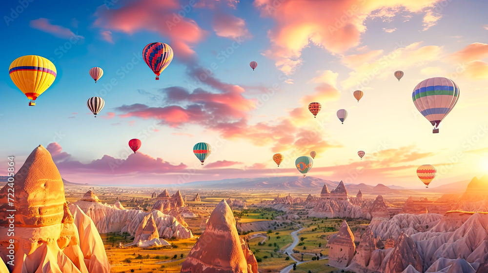 flight of colorful balloons