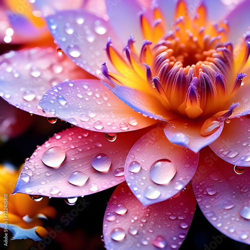 water lily flower, closeup with waterdrops, AI