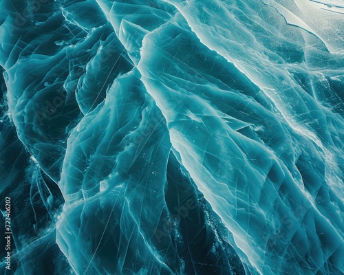 Blue ice background with cracks. Generative AI.