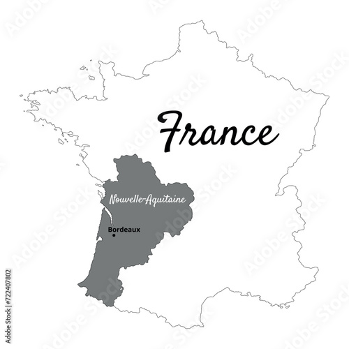 Map of France with the Nouvelle-Aquitaine region and the city of Bordeaux for exploring the region and traveling photo