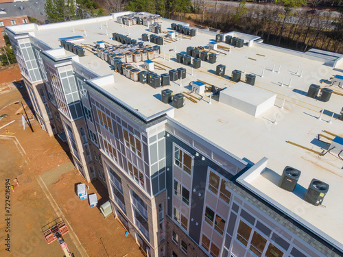 Drone Photos of New TPO Residential Roofing & HVAC. 