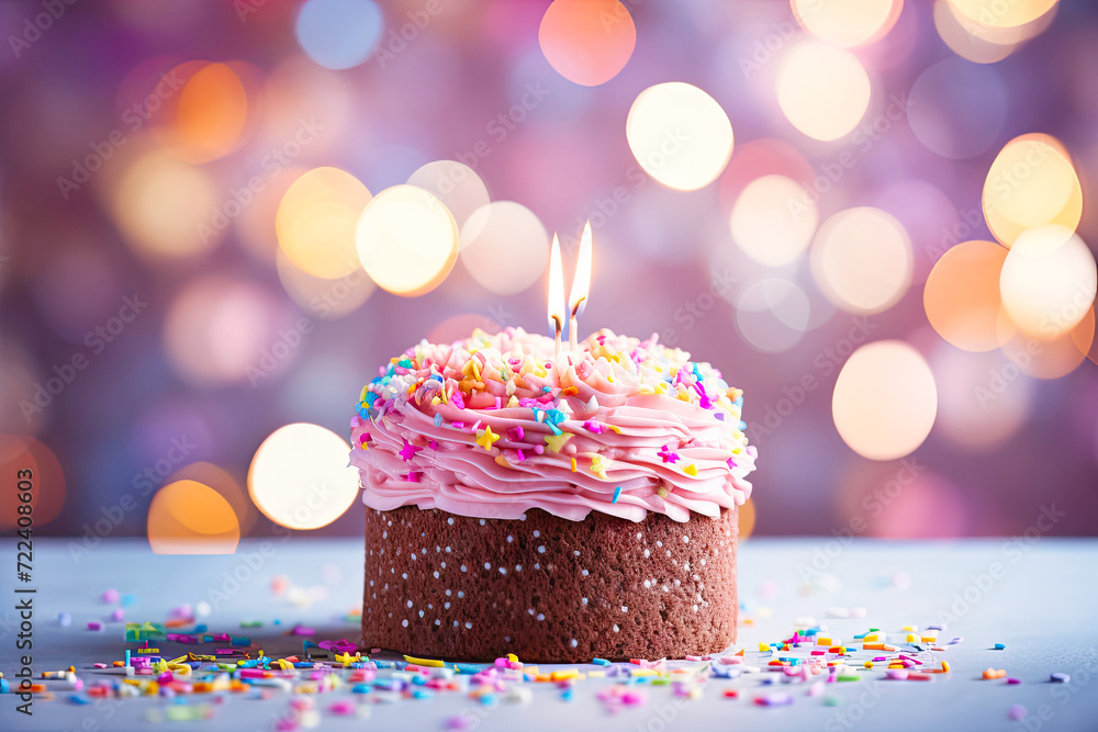 Pastel birthday cake with three birthday candles and sparkler. Pastel birthday cake with three birthday candles and sparkler.