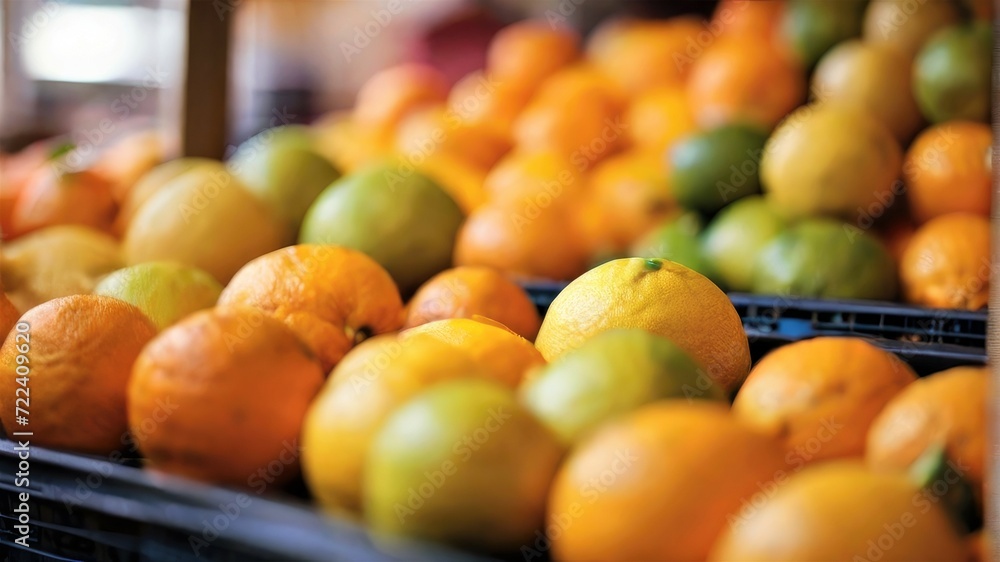 Citrus fruits. Selective focus in market
