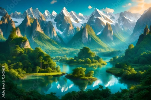 A serene river through mountains