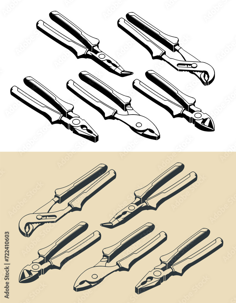 Pliers set illustrations Pliers set illustrations
