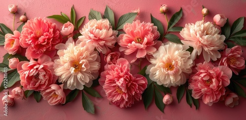 pink peonies petals on a pink background, in the style of ornate still lifes, modern, elegant 
