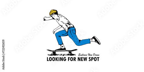 Skateboard illustration for tshirt and merchandise design