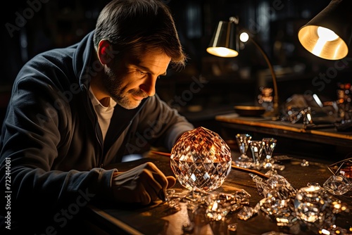 Jeweler inspecting a diamond with a magnifying glass