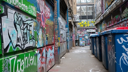 a alley with graffiti on the walls